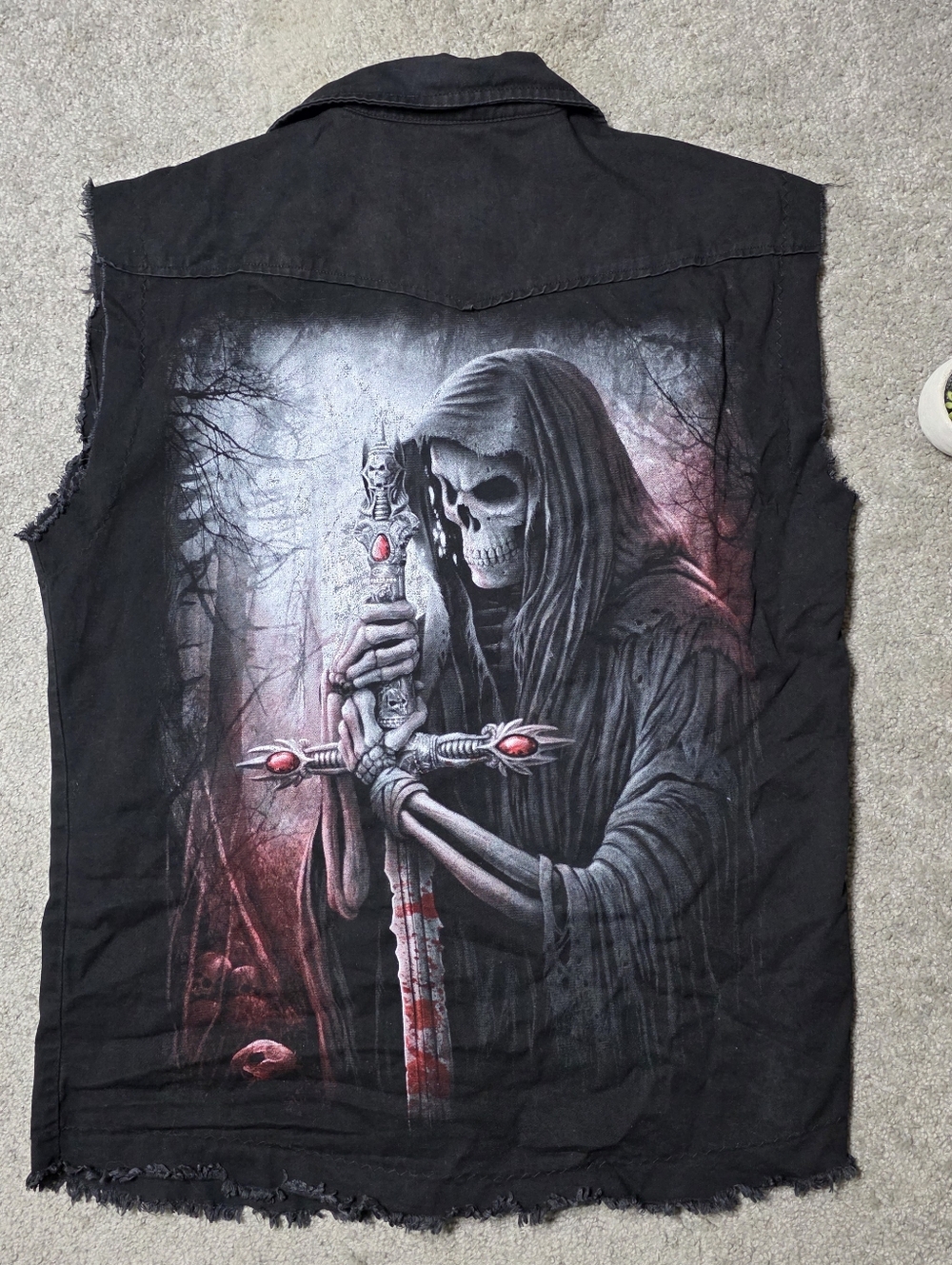 Spiral Skeleton Reaper Vest Biker Goth Skulls Black Canvas Size XL